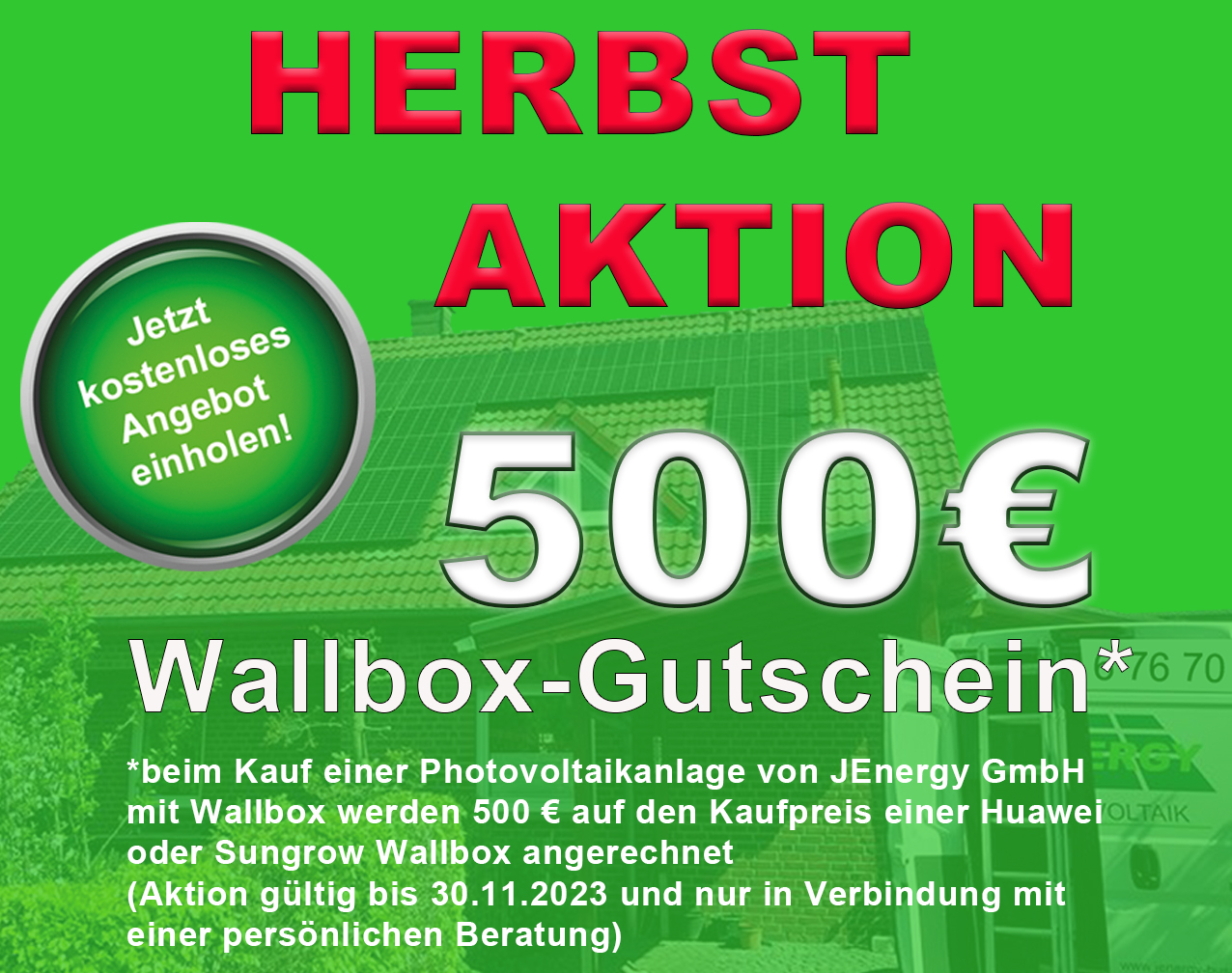 Herbstaktion Wallbox-Gutschein 500 EUR zu einer Photovoltaikanlage