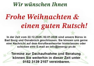 Frohe Weihnachten JEnergy PV
